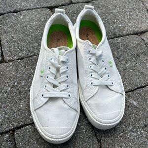 White Canvas Sneakers with Green Accents